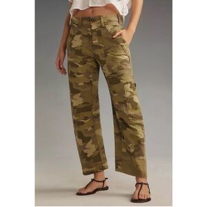 PILCRO High-Rise Camo Barrel-Leg Cargo Pants - Olive Camo